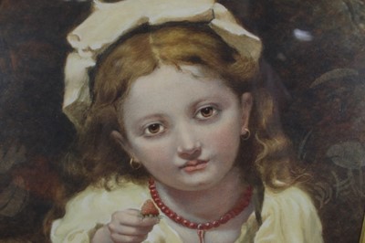 Lot 265 - English School, 19th century, watercolour Girl with strawberries