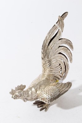 Lot 54 - Pair of silver models of fighting birds, London import hallmarks 1978, by Israel Freeman & Son Ltd