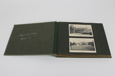 Lot 1090 - WW1 Military Photographs in album.  incluing identified hospitals in Abbotswood and Kitebrook, Gloucestershire. Nurses and patients in the grounds, various activities, most pages annotated.