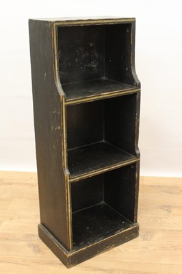 Lot 1467 - 19th century painted ebonised waterfall open bookcase of narrow proportions, 35.5cm wide x 92cm high