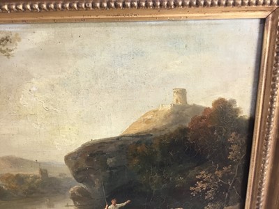 Lot 237 - Attributed to Richard Wilson (1714-1782) oil on canvas - a family fishing beside a lake, apparently unsigned, in good gilt frame, 33cm x 46cm