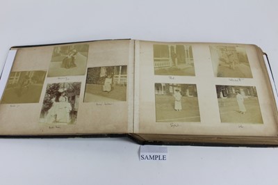 Lot 1097 - Photograph album 1912 - 1916 Hawkshill Place Esher.  A record of Edwardian life at Hawkshill, family portraits, leisure activities, house and gardens etc. Red Cross hospital Esher,  Nurses wedding,...