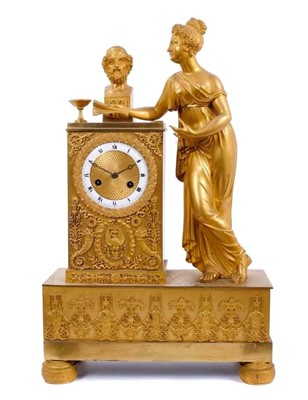 Lot 615 - 19th century French Empire clock with a female figure and bust of Aristotle
