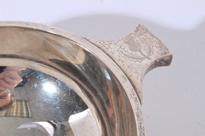 Lot 11 - Rugby interest- Contemporary silver Quaich of conventional form, the handles engraved