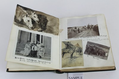 Lot 1101 - Miss Sicele O'Brien - 1920's Aviator. Scrapbook containing many photographs and cuttings,headed notepapers relating to her home, horses including Green Wavelet, Punchestown, hunting and her family....