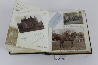 Lot 1101 - Miss Sicele O'Brien - 1920's Aviator. Scrapbook containing many photographs and cuttings,headed notepapers relating to her home, horses including Green Wavelet, Punchestown, hunting and her family....