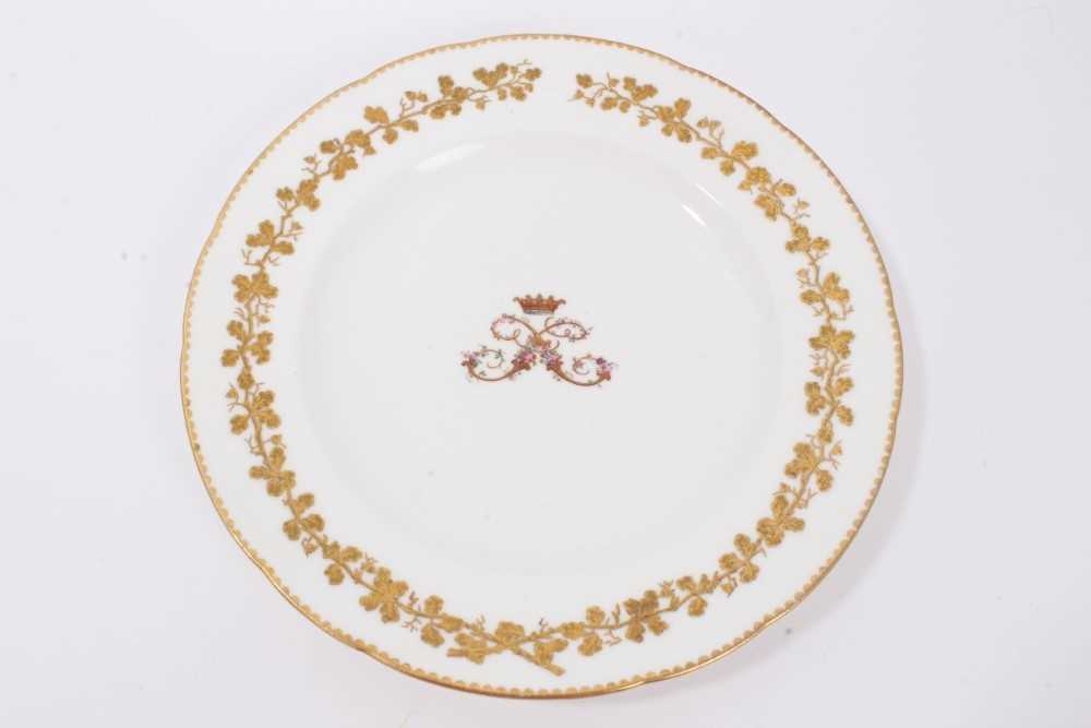Lot 8 - Victorian porcelain armorial dinner plate finely painted with Ducal coronet and double S monogram within raise gilt floral border 22.7 cm diameter