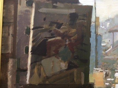 Lot 1185 - *Ken Howard (born 1932) - oil on canvas - female nude in artist's studio, titled 'Sarah, Moussehole Interior II'. Exhibited at the New Grafton Gallery29.3.90, 121cm x 100cm
