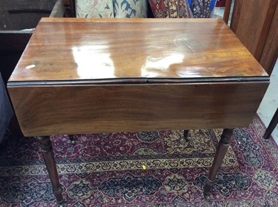 Lot 989 - George IV mahogany Pembroke table with end drawer on ring turned legs