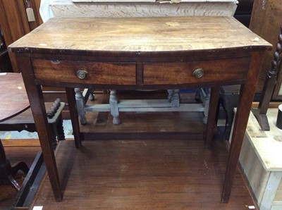 Lot 1016 - George III mahogany bow front side table with crossbanded top and two drawers on square taper legs