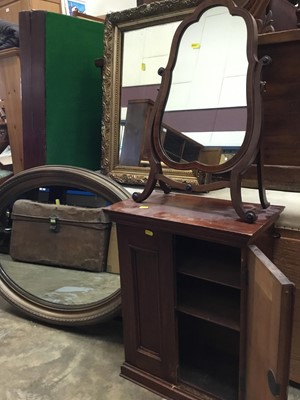 Lot 1017 - Georgian style mahogany toilet mirror, a small antique mahogany cupboard enclosed by two doors, oval wall mirror in gilt frame and another wall mirror in antique gilt frame