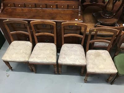 Lot 911 - Set of six Victorian walnut dining chairs with bar backs, over-stuffed seats on turned and faceted front legs