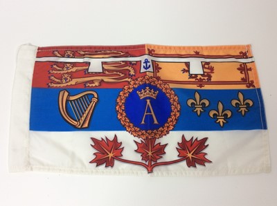 Lot 22 - H.R.H. Prince Andrew Duke of York , rare Canadian Royal Visit  car pennant , printed in colours with central crowned A on Royal Standard with maple leaves to base . 41 x 22 cm