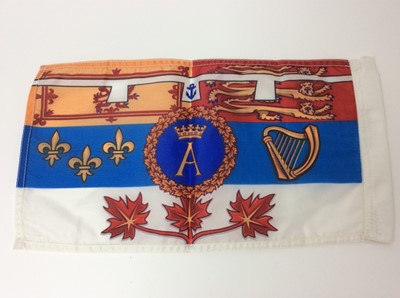 Lot 22 - H.R.H. Prince Andrew Duke of York , rare Canadian Royal Visit  car pennant , printed in colours with central crowned A on Royal Standard with maple leaves to base . 41 x 22 cm