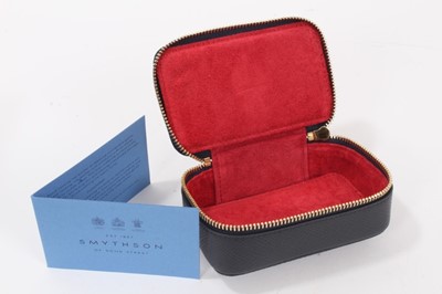 Lot 23 - H.R.H. Prince Andrew Duke of York, a leather presentation jewellery / cufflinks case by Smythson with gilt embossed Royal cipher to lid and red suede lining 11x7x4 cm - as new