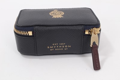 Lot 23 - H.R.H. Prince Andrew Duke of York, a leather presentation jewellery / cufflinks case by Smythson with gilt embossed Royal cipher to lid and red suede lining 11x7x4 cm - as new