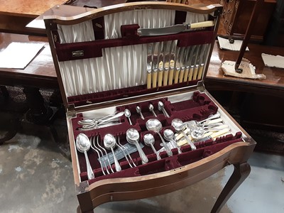 Lot 8 - Early 20th century walnut cased canteen of cutlery