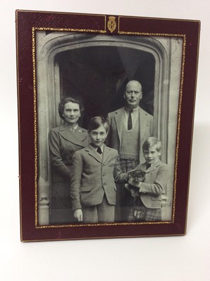 Lot 26 - T.R.H. The Duke and Duchess of Gloucester- fine 1950s signed  presentation portrait photograph of Prince Henry, Princess Alice and their two sons with a puppy , signed in ink ' Henry 1954, Alice, R...
