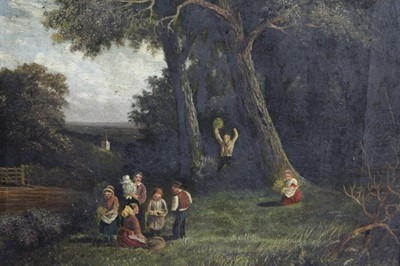 Lot 254 - 19th century oil on canvas - figures in rural woodland landscape