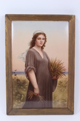 Lot 14 - A fine quality late 19th century KPM Berlin porcelain plaque, finely painted polychrome panel depicting a painting after Charles Landelle of 'Ruth in the Cornfield', signed R Dittrich