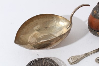 Lot 172 - Argentinian white metal mounted gourd with matching bombilla straw, together with other foreign silver and white metal items (qty)