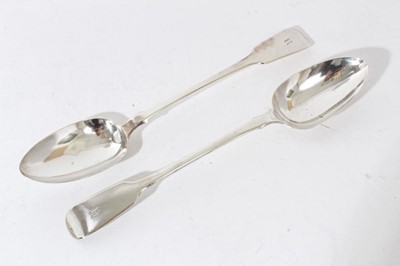 Lot 124 - Pair of William IV silver fiddle pattern basting spoons with engraved initials, (London 1835), maker Benjamin Stephens, all at 6oz