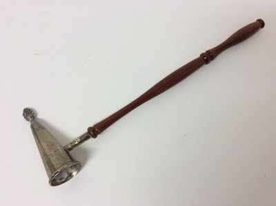 Lot 190 - Contemporary silver candle snuffer with turned wooded handle