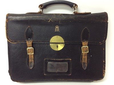 Lot 36 - 1950s/1960s Queen Elizabeth II Government black leather briefcase with gilt tooled crowned ER II royal cipher to flap