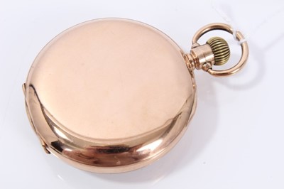 Lot 251 - 9ct gold open case pocket watch with white enamel dial, Roman numeral markers and subsidiary seconds dial