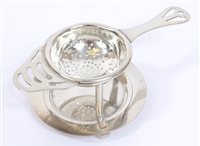 Lot 548 - 1930s silver tea-strainer with pierced...