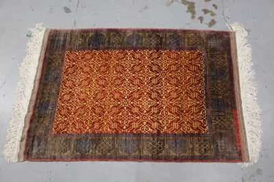 Lot 880 - Rare Khorozem Uzbek hand woven silk rug in ancient Timurid design