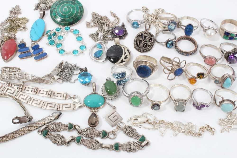 Lot 259 - Group silver jewellery including semi precious stone rings etc