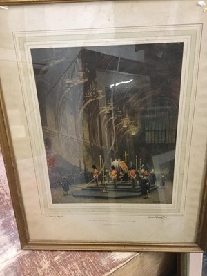 Lot 107 - Frank E. Beresford- The Princes' Vigil 12:15am January 28th 1936, signed and inscribed by artist, together with a signed print by J. Barrie Haste and other pictures and prints