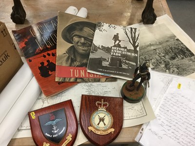 Lot 262 - Group of Militaria to include ephemera relating to the First World War, maps, regimental crests, prints and other items