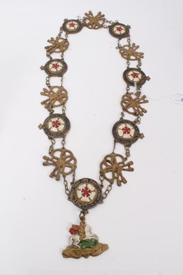 Lot 33 - The Most Noble Order of The Garter- Victorian brass theatrical collar , a theatrical Garter star , Edwardian fitted box possibly for a Garter with gilt embossed crown to lining and part of a K.C.V....
