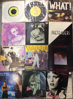 Lot 488 - Two boxes single records (approx 200) including The Stranglers, Ian Dury, The Boomtown Rats and Soft Cell