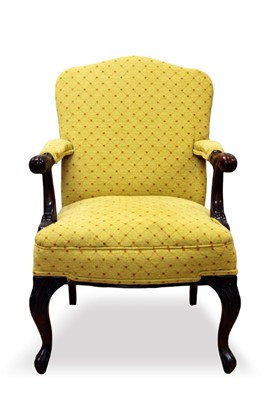 Lot 754 - 18th century style mahogany framed elbow chair with yellow spotted upholstery