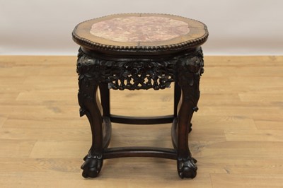 Lot 786 - Chinese carved hardwood occasional table with inset marble top