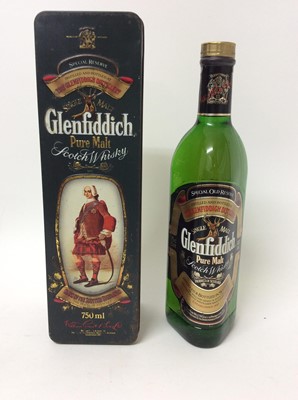 Lot 11 - Whisky - six bottles, Glenfiddich 12 Years Old, two others in 'Clans of the Highlands' tin boxes, another unboxed, a bottle of Dimple 15 Years Old and a bottle of Royal Salute 21 Years Old