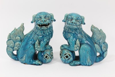 Lot 46 - Pair of blue glazed Chinese or Japanese Dogs of Foo