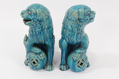 Lot 46 - Pair of blue glazed Chinese or Japanese Dogs of Foo