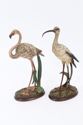 Lot 251 - Two Austrian cold painted bronze figures of wading birds stamped Geshultz under tails (2)