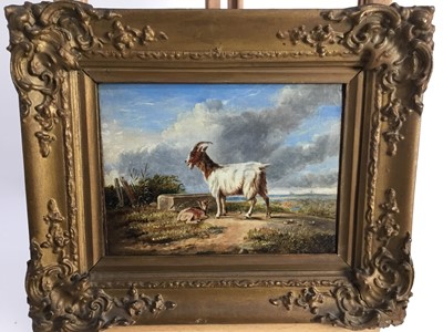 Lot 267 - Pair of oil on board studies of a Goat and Donkey with Parker gallery labels verso