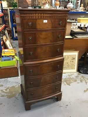 Lot 895 - Reproduction mahogany bow front chest of six drawers with ring handles