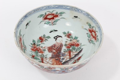 Lot 100 - 18th century Chinese blue and white porcelain bowl with European clobbered decoration