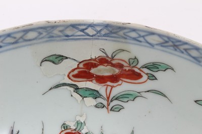 Lot 49 - 18th century Chinese blue and white porcelain bowl with European clobbered decoration