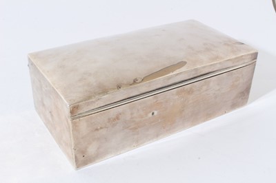 Lot 55 - George VI silver cigar box of rectangular form, with domed hinged lid and cedar wood lined interior (Birmingham 1938), maker Zimmerman
