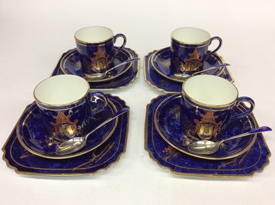 Lot 433 - Art Deco four place set coffee set with matching silver coffee spoons