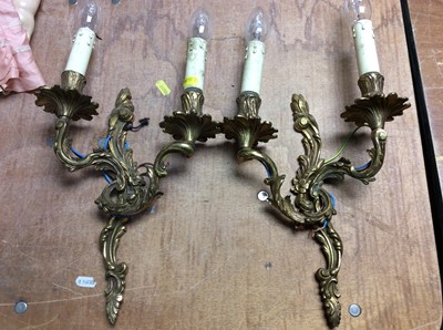 Lot 431 - Pair of brass two branch wall lights