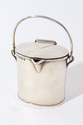 Lot 47 - Victorian silver cream pail of oval form with swing handle, hinged cover with gilded interior (London 1888), maker Joseph Braham, London 1889, 4.5oz, 7cm in overall height